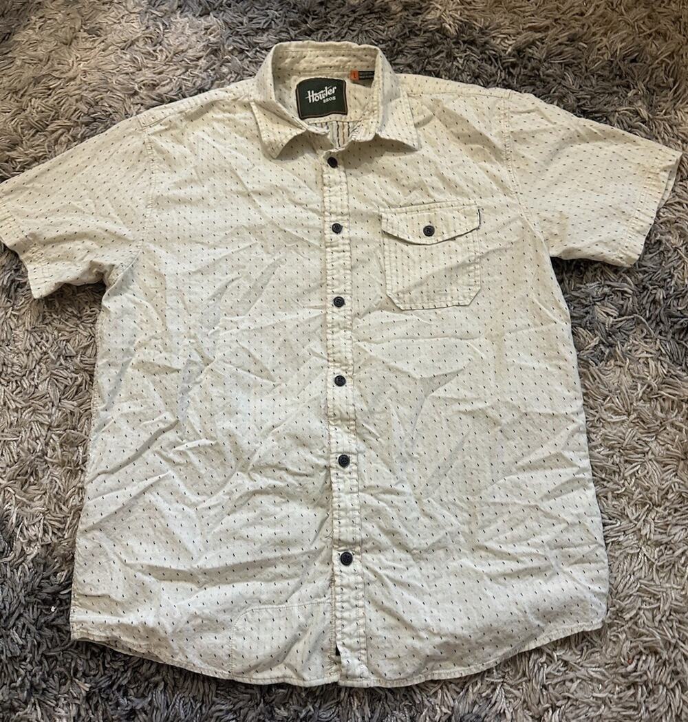 Howler Bros Button Down Shirt Mens Medium Cream Short Sleeve Geometric Pattern